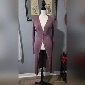 Free People Purple Button-Up Long Cardigan Sweater